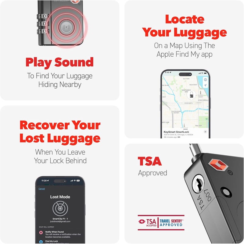 KeySmart SmartLock Tracking Luggage Locks, TSA Locks for Luggage, GPS Tracker, Combination Lock Compatible with Apple Find My App, Best Travel Essentials, Replaceable Non-Rechargeable Battery (1 Pack) - Image 4